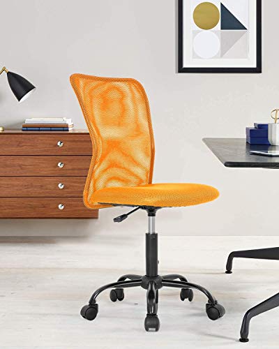 Home Office Desk Chair Swivel Mesh Task Chair Armless Ergonomic Computer Chair with Lumbar Support Mid Back Rolling Chairs Stool No Armrest Height Adjustable, Orange - color: Orange