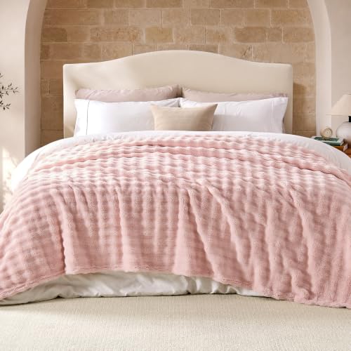 Lotus Karen 3D Bubble Fleece Blanket - Ultra Soft Fluffy Crystal Pink Queen Blanket for Couch, Lightweight Cozy Throw for All Season, Adults Women Kids(Crystal Pink, 90"x90") - color: 02 Light Pink, size: Queen (90" x 90")