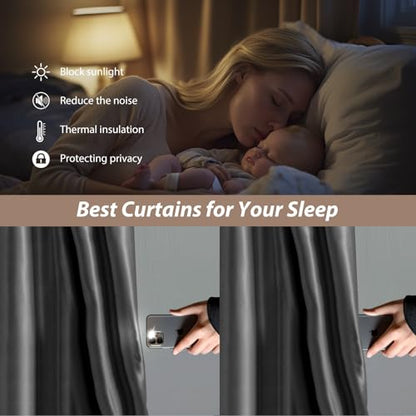 Room Divider Curtains with Ceiling Curtain Track Set Window Curtain for Bedroom,Living Room Total Blackout Thermal Insulated Privacy Ceiling Track Curtain W 9 × H 8 FT Deak-Grey drape&Black track - color: Deak-grey, size: 108"W x 96"L (Pack of 1)