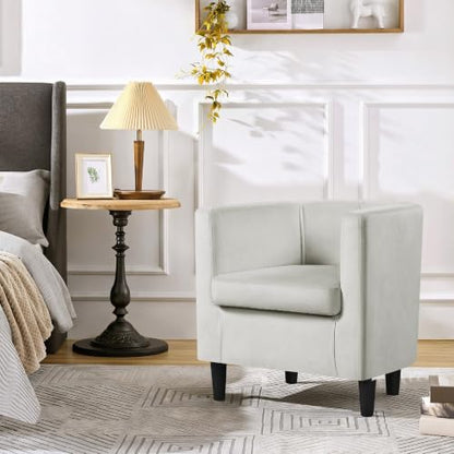 Yaheetech Barrel Accent Chair, Upholstered Modern Armchair, Beige | Soft Velvet Chair with High-Density Foam Seat, Barrel Sofa Chair for Living Room Bedroom Waiting Room - color: Beige, size: Set of 1