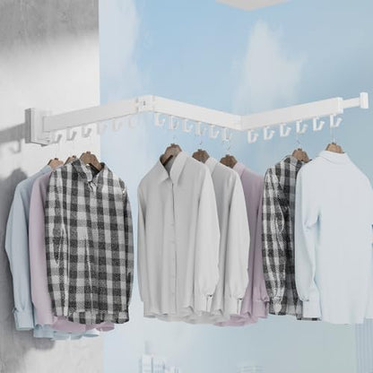 Dr.DJ Clothes Drying Rack for Laundry, Retractable Clothes Hanger Rack Wall Mounted Folding Indoor, Drying Rack, Space Saver Clothes Rack,Collapsible (Tri-Fold) with 18 J-Hooks Laundry Rack White - color: White