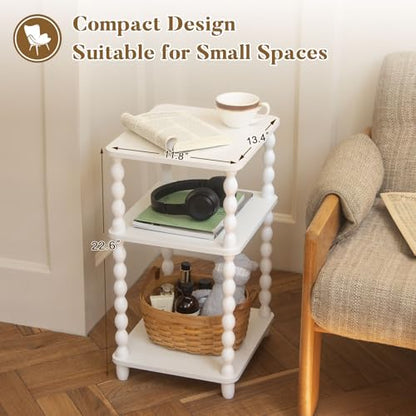 Fultyle End Table, Small Side Table with 3 Tier Open Shelf, Modern Night Stand Bedside Table for Living Room, Bedroom, Office and Small Spaces (White) - color: White