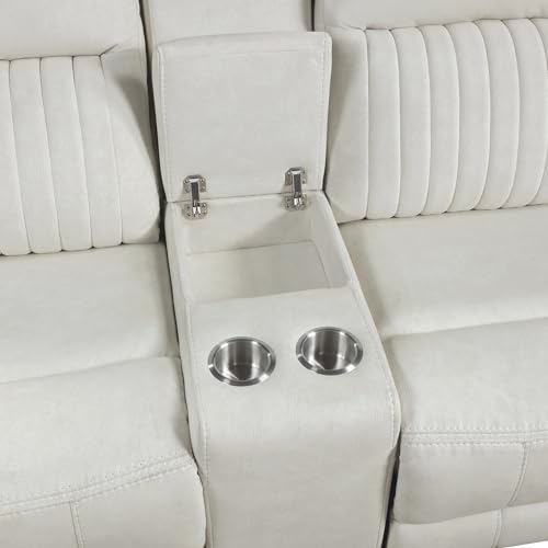 Lexicon 75" W Manual Double Reclining Loveseat with Center Console, Beige | Polished Microfiber Manual Wall Hugger Loveseat Recliner, Cup Holders, for Living Room, Tool Free Assembly - color: Beige, size: Reclining Loveseat