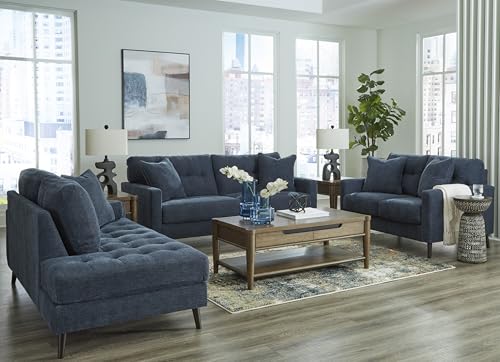 Signature Design by Ashley Loveseat Sofa, Navy Blue, No Assembly, Bixler | Chenille fabric blend, Durable foam cushions, Mid-century modern style, Track arms - color: Blue