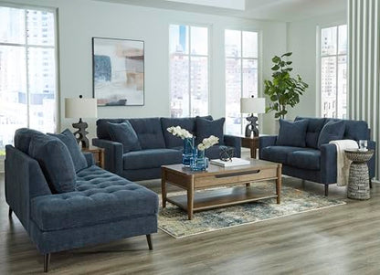 Signature Design by Ashley Loveseat Sofa, Navy Blue, No Assembly, Bixler | Chenille fabric blend, Durable foam cushions, Mid-century modern style, Track arms - color: Blue