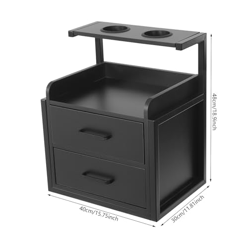 Suspended Salon Station for Hair Stylist, Wall Mounted Styling Salon Station Storage Cabinet w/2*Drawers &Hair Dryer Stand,Floating Nightstand Stylist Storage Cabinet for Home (Black)