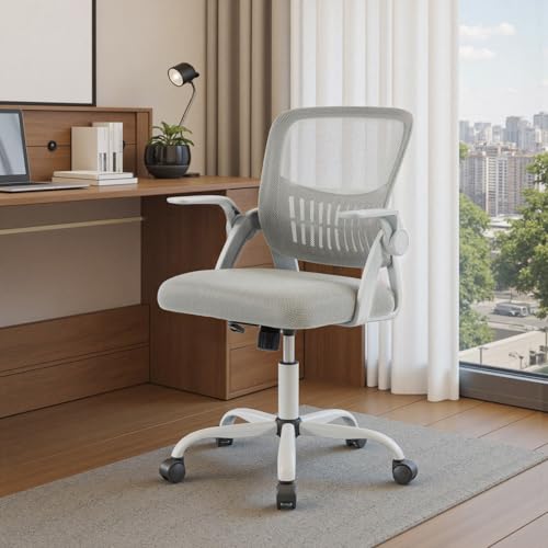 DUMOS Office Chair, Ergonomic Home Desk Chair, Ergonomic Lumbar Support | Height Adjustable, Flip-up Armrest, Rocking Mode, 360 Swivel, Conference Room, Grey - color: Grey Flip Arm
