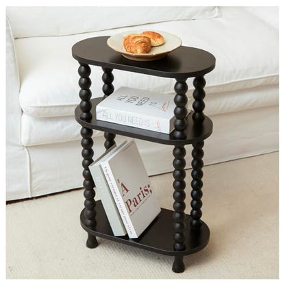 3-Tier Narrow Side Table, Slim End Table for Small Spaces | Skinny wooden side table with shelf storage. Ideal as living room accent or bedroom nightstand.Easy assembly, space-saving - color: Black