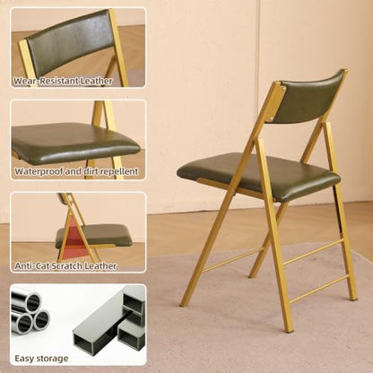 Folding Chairs 2 Pack, 450Lbs Steel Frame Foldable Dining Chairs, Green | 1.37" Folded, Waterproof Rustproof Indoor Outdoor Padded Folding Chairs for Dining Room, Conference Rooms, Weddings, Events - color: Green