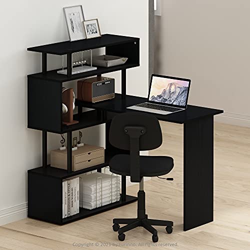 Furinno Classic Desk, 40" Wide L-Shape Gaming Desk, Computer Desk, Writing Desk with 5-Tier S-Shaped Side Shelves for Home Office, Study Room, Dorm, Bedroom, Americano - color: Americano/Black, style: 5-Tier Side Shelves