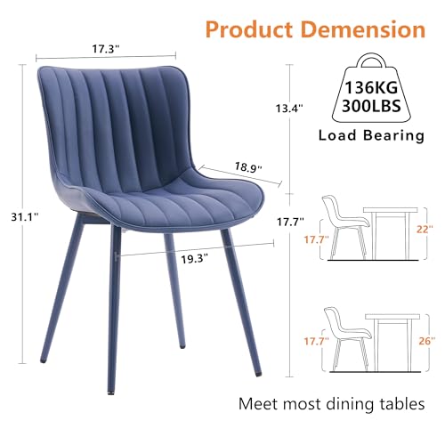 YOUNUOKE Dining Chairs Set of 2 Mid-Century Modern Kitchen Chairs Navy Blue | Faux leather upholstered with Back, fits dining living waiting room guest reception. Waterproof easy to clean assemble, 300lb - color: All Navy Blue
