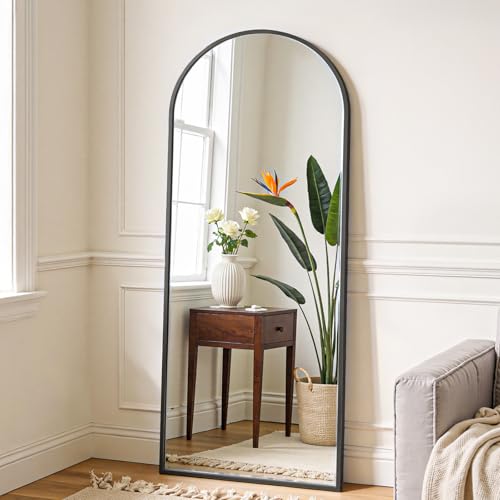 OLIXIS 15.5"x 56" Arched Full Length Mirror, Floor Mirror | Full Body Floor Mirrors with Stand, Hanging or Leaning for Wall, Aluminum Alloy Thin Frame Floor Standing for Living Room - color: Black-arched, size: 56.5"L x 15"W