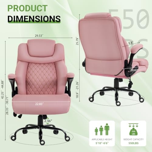 Office Chair, Big and Tall Executive Chair with Air-Lumbar Support, Breathable Desk Computer Chair with Adjustable Flip-up Armrests, Wide Cushion Seat Swivel Home Office Chair - color: Darkpink