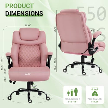 Office Chair, Big and Tall Executive Chair with Air-Lumbar Support, Breathable Desk Computer Chair with Adjustable Flip-up Armrests, Wide Cushion Seat Swivel Home Office Chair - color: Darkpink