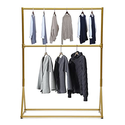 Heavy Duty Clothes Rack,Gold Garment Rack,Clothes Rack with Double Hanging Rod for Bedroom, Hall, Clothes Store and Boutique