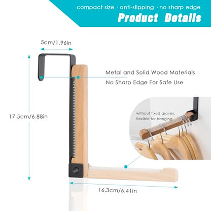 2 Pack Folding Clothes Drying Rack, Thickness Adjustable, Metal/Wooden, Portable, Lightweight, Heavy Duty, Over The Door Hooks for Laundry (Black) - color: Wood-black