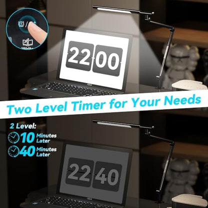 Adjustable LED Desk Lamp Modern Black - Clamp Mount Office Table Light with Desktop Remote Control, Adjustable Brightness & Color Temperature, 5 Lighting Modes for Reading, Computer, DIY