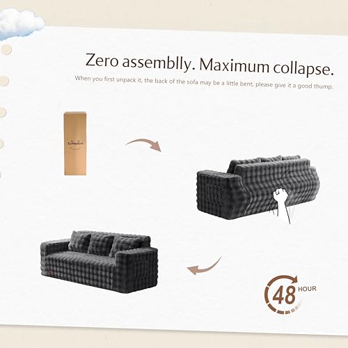 ZurNesfure Sofa Couch 3-Seater Boneless Sofa with Pillow Darkgrey,3-Seater | No Assembly Need, Modern Couch with deep seat and Washable Cover Cloud Sofa for Living Room Bedroom Apartment - color: Bubble Darkgrey, size: 3-seater