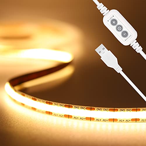 PAUTIX COB LED Strip Lights 5V USB Powered Dotless Super Bright Dimmable LED Lights 3000K Warm White 6.56ft TV Backlights,Flexible 3M Adhesive Under Cabinet Light for Bedroom,Kitchen,Shelf Lighting - color: 3000K, size: 6.56 ft