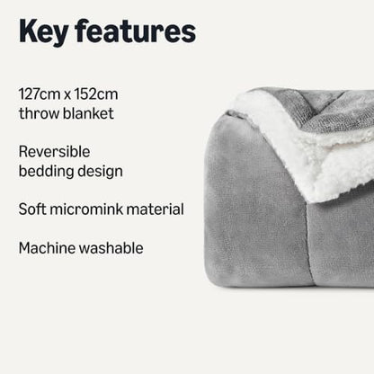 Amazon Basics Reversible Sherpa Throw Blanket, Dark Gray, 50"x60", Ultra Soft, Plush - color: Dark Gray, size: Throw (50"x60")