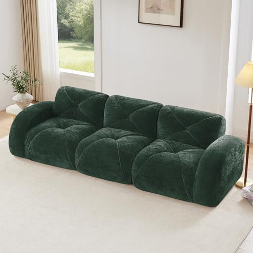 Green 3-Seater Sectional Couches for Living Room, Velvet Fabric Boneless Couch in a Box, No Assembly Cloud Modular Sectional Sofa, Foam Couch Compressed Sofa Set for Apartment, Sofas para Sala - color: Green, size: 3 Seater