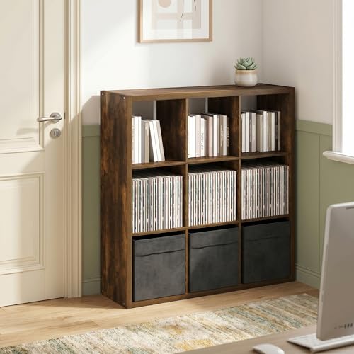 9-Cube Bookshelf, Cubicle Shelf Bookcase with Open Back, Position Reversible Book Shelf, 15 x 44 x 44, for Home Office, Living Room, Amber Pine - color: Amber Pine, size: 9 Cube