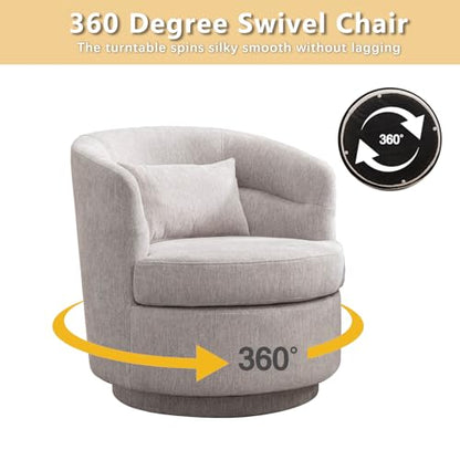 Swivel Accent Chair Set of 2, 360 Degree Round Swivel Barrel Chair with Pillow, Upholstered Comfy Barrel Armchair Single Club Sofa Chair for Living Room, Bedroom, Reading Room, (Grey*2) - color: Grey-set of 2