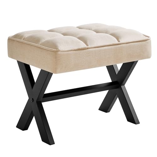 IBUYKE Small 12" H Footrest, Square Linen Step Stool, Linen WBD011Y | Foot Stool Metal X-Leg Multi-Use Small Side Table Living Room Bedroom Entryway Office - color: Linen, size: 12.2"-Linen