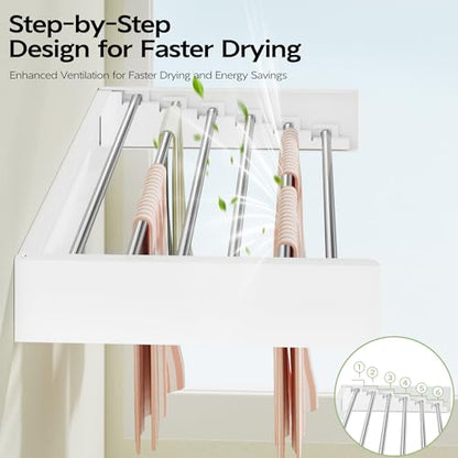 Vikaqi Wall Mounted Clothes Drying Rack 40 inches, Foldable Wall Mount Laundry Rack Folding Indoor, Drying Rack Clothing Collapsible, Hidden Space Saver with Wall Template, 6 Rods, White - color: White, size: 40" Wide