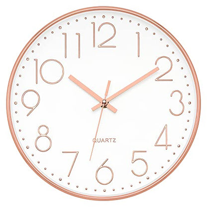 Foxtop 12" Modern Wall Clock Silent Battery Operated Rose Gold Clock | Non Ticking, Quartz, Round, Analog, Easy to Read, Bedroom, Kitchen, Living Room, Office - color: Rose Gold, size: 12 Inch Quartz