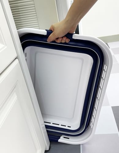 SAMMART 42L (11 Gallons) Collapsible Plastic Laundry Basket - Foldable Pop Up Storage Container/Organizer - Portable Washing Tub - Space Saving Hamper/Basket [BPA Free] (White/Starry Blue (Set of 2)) - color: White/Starry Blue (Set of 2)