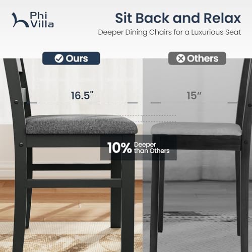 PHI VILLA Dining Table Set for 4, Marble Design Kitchen Table and Chairs | Marble Tabletop, Solid Rubber Wood, Padded Cushion Chairs, Space Saving, Easy Assembly, Black Marble& Gray - color: Venatino Black Marble&gray