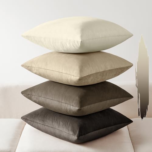 Softalker Velvet Throw Pillow Covers 18x18 Set of 4, Luxury Soft Plush Decorative Pillow Cases, Rich Texture Neutral Modern Cushion Covers for Sofa Couch Bed Home Decor Living Room - Brown Gradient - color: Multi Gray Brown, size: 18" x 18" (Pack of 4)