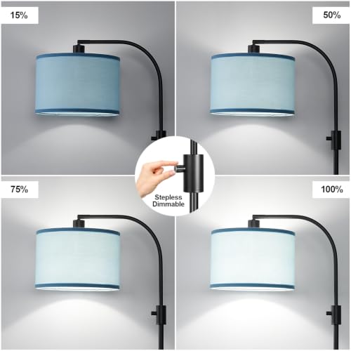 Nintiue Dimmable Black Floor Lamp, 1200 Lumens LED Edison Bulb Included, Arc Gold Floor Lamps for Living Room Modern Standing Lamp with Sky Blue Shade - color: Black - Sky Blue Shade