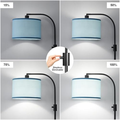 Nintiue Dimmable Black Floor Lamp, 1200 Lumens LED Edison Bulb Included, Arc Gold Floor Lamps for Living Room Modern Standing Lamp with Sky Blue Shade - color: Black - Sky Blue Shade