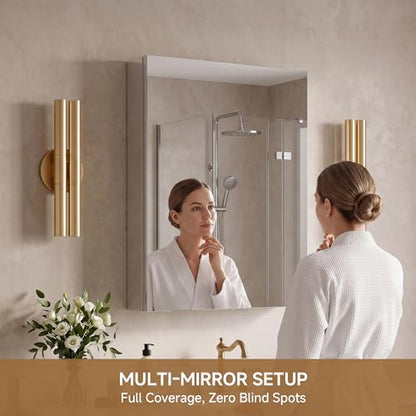 24" x 30" Bathroom Medicine Cabinet with Mirror, Recessed or Wall Mount | Medicine Cabinets with Adjustable Glass Shelves, Soft-Closed Hinge, Chrome Aluminum Frame, Reverse Installation - size: 24" x 30"