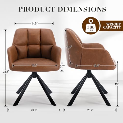 EALSON Comfy Leather Desk Chair Modern Computer Task Chair no Wheels Swivel Accent Chair with Mid Back Arm Chair for Living Room/Bedroom/Home Office, PU Brown - color: Brown