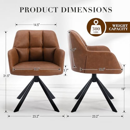 EALSON Comfy Leather Desk Chair Modern Computer Task Chair no Wheels Swivel Accent Chair with Mid Back Arm Chair for Living Room/Bedroom/Home Office, PU Brown - color: Brown