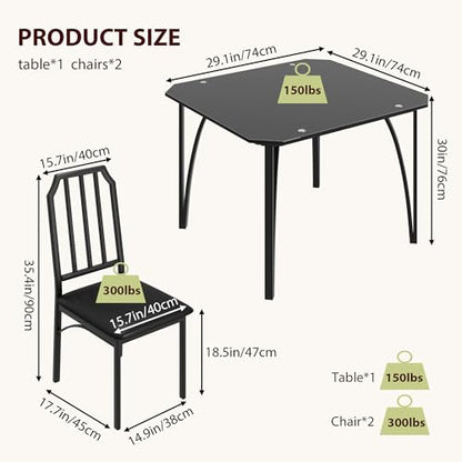 IDEALHOUSE Dining Table Set for 2, Kitchen Table Set of 2 with Upholstered Cushion Chairs, Dining Room Table Set for 2 with Kitchen Chairs, Easy to Assemble, Suitable for Apartment - (Shadow Glass) - size: 1* Table + 2* Chairs (Shadow Glass)
