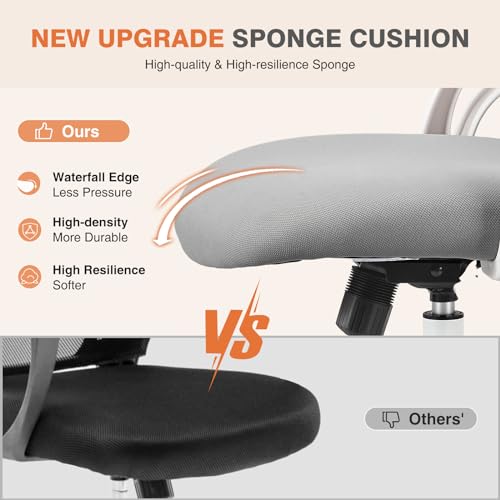Sweetcrispy Computer Desk Chair, Mesh Office Chair with Lumbar Support | Ergonomic High-Back, Rolling Work, Adjustable Headrests, Flip-up Arms, Home Bedroom Study, Grey - color: Grey, style: Flip-up Armrest