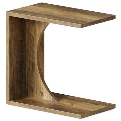 LITTLE TREE C Shaped End Table for Sofa & Bedroom - Small Side Table for Living Room, Over Couch Tray Stand for Laptop, Snacks, Books, Brown, 1 Pack - color: Brown