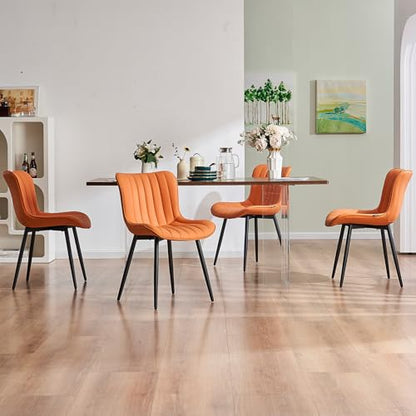 YOUNUOKE Dining Chairs Set of 2 Mid-Century Modern Kitchen Chair Orange | Faux leather upholstered with Back, fits dining living waiting room guest reception. Waterproof easy to clean assemble, 300lb - color: Camel