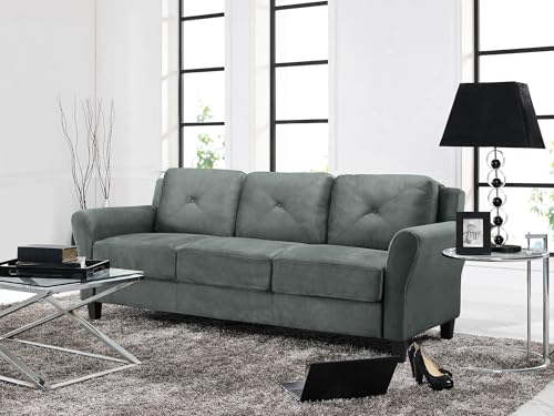 Studio Living Harrington 80.3" Sofa, Transitional Modern, Pocket Coil Comfort, Easy Assembly, Microfiber Fabric, Dark Grey - color: Dark Grey, size: Sofa