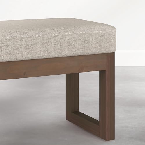 SIMPLIHOME Milltown Small Ottoman Bench - 27 inch Wide Upholstered Tweed Look Fabric Rectangle Footstool Ottoman in Beige Cream, Contemporary Bench for Entryway with Cushioned Seat, Assembled - color: Beige Cream, style: Small Ottoman Bench