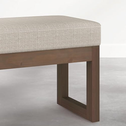 SIMPLIHOME Milltown Small Ottoman Bench - 27 inch Wide Upholstered Tweed Look Fabric Rectangle Footstool Ottoman in Beige Cream, Contemporary Bench for Entryway with Cushioned Seat, Assembled - color: Beige Cream, style: Small Ottoman Bench