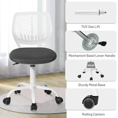 FurnitureR Students Cute Desk Chair Ergonomic for Teens Boys Girls Youth Low-Back Armless Study Writing Swivel Mesh Seating with Adjustable Height for Home Office Living Room Bedroom School - color: Black/Grey