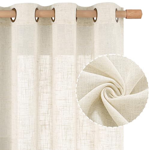 Natural Linen 54 Inch Length Curtains for Windows, Semi Sheer Short Linen Neutral Decorative Light Filtering Drapes with Bronze Grommet for Bedroom/Nursery, 2 Panels Set, 52 X 54 Inch - color: Natural, size: 52"W x 54"L (Pack of 2)
