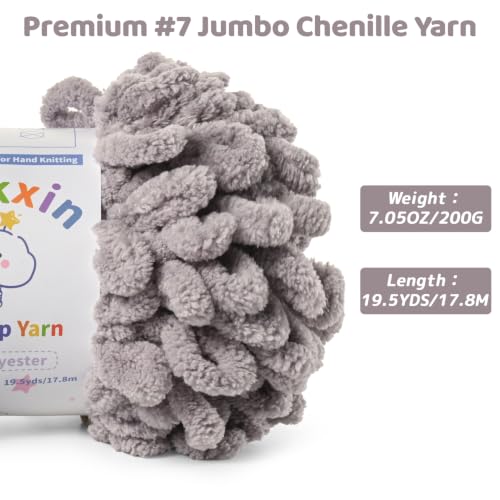 Super Soft Loop Yarn for Finger Knit, 3 Pack of 7.05 oz /19.5 yds Each, Chunky Blanket Yarn for Hand Knitting, #7 Jumbo Chenille Yarn, Fluffy Baby Blanket Yarn for Crochet Amigurumi (3 Light Gray) - color: 3 Light Gray