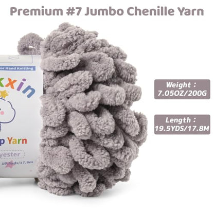 Super Soft Loop Yarn for Finger Knit, 3 Pack of 7.05 oz /19.5 yds Each, Chunky Blanket Yarn for Hand Knitting, #7 Jumbo Chenille Yarn, Fluffy Baby Blanket Yarn for Crochet Amigurumi (3 Light Gray) - color: 3 Light Gray