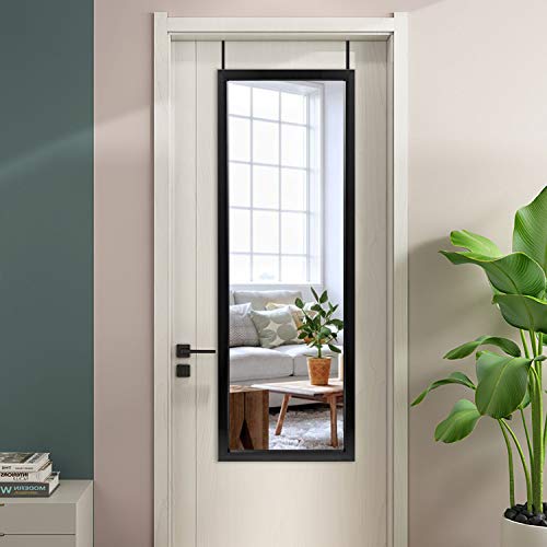 MIRUO Over The Door, Wall Mirror Dressing Make Up Full Length Hanging, Polystyrene Frame for Bathroom, Bedroom, Living Room, Dorm and More (Black, 43" x 16") - color: Black, size: 43"L x 16"W